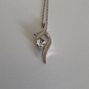 Plated Silver Charm Necklace Cubic Zirconia Gem with Chain